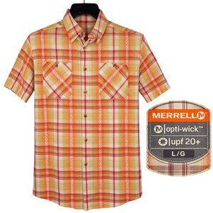 Merrell Opti-Wick UPF 20+ Plaid Short Sleeve Button-Up Shirt Men’s Large (L/G)
